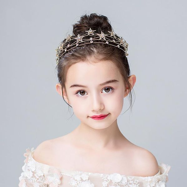 

hair clips & barrettes elegent gold headbands crystal star tiara crowns handmade hairbands for kids children accessories party bridemaid gif, Golden;silver