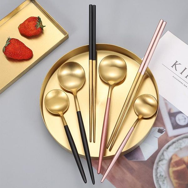 

dinnerware sets stainless steel spoon fork chopsticks knife portable picnic travel school tableware cutlery with box kitchen utensils