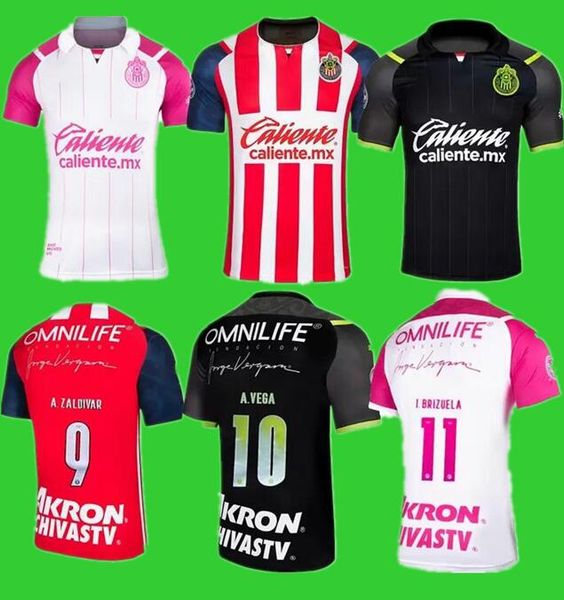 

2021 2022 chivas de guadalajara jerseys 21 22 a.zaldivar calderon o.peralta brizuela a.vega ponce home away pink hombre football shirt, Black;yellow