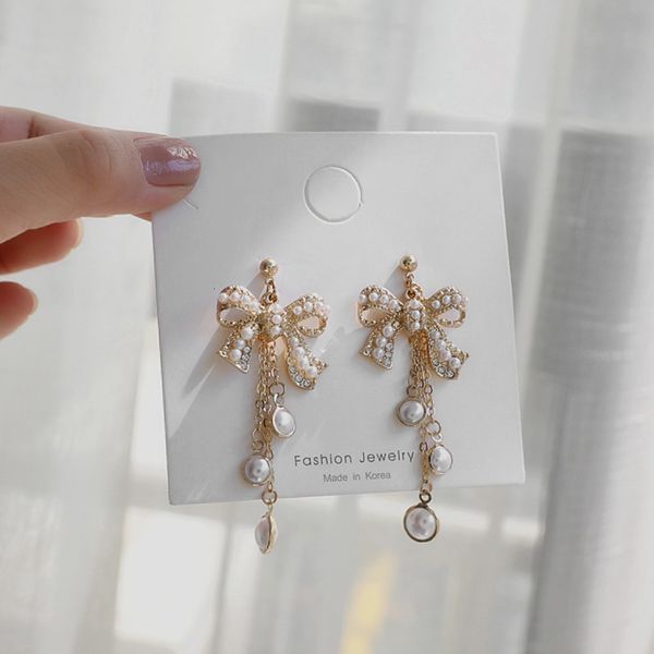 

s925 silver needle bow pearl high-grade 2020 new fashion earrings clip no ear hole female, Black