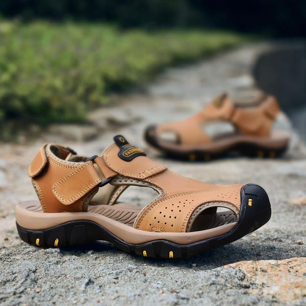 

sandals summer men superior calf genuine leather cool yet functional classic sports beach shoes male casual, Black