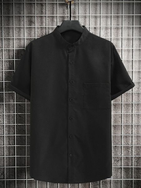 

men patched pocket button front shirt v4mm#, White;black