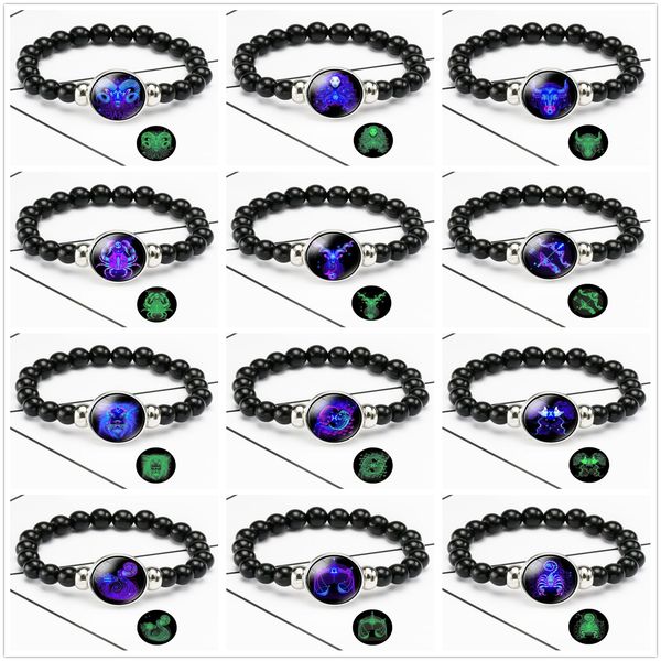 

twelve constellation black beaded bracelets luminous glass charm strands plated jewelry party home birthday gifts decor