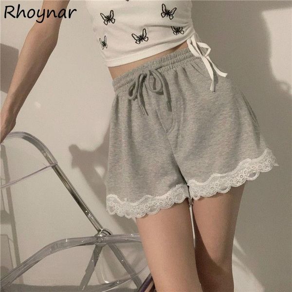 

women's shorts women patchwork lovely girls chic leisure drawstring basic female summer all-match streetwear lace loose trouser, White;black
