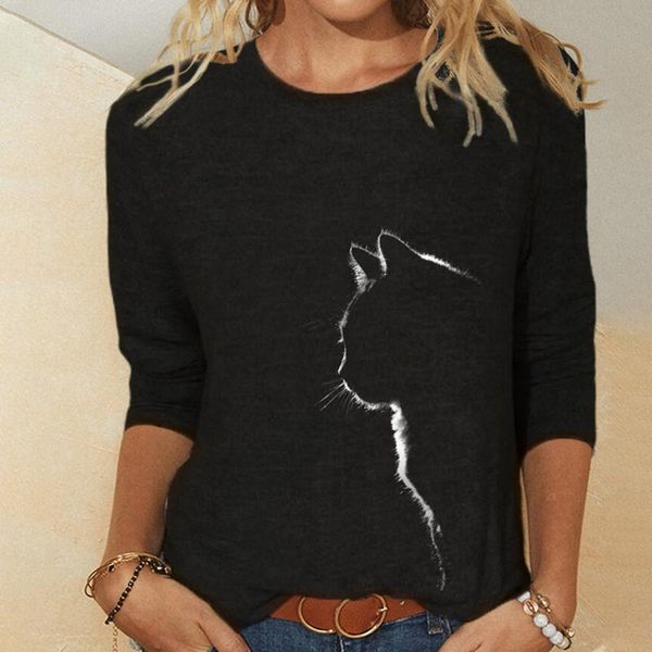 

women clothes spring autumn casual pullovers women's clothing funny cute cat 3d print long sleeve t-shirts ladies fashion t-shirt, White