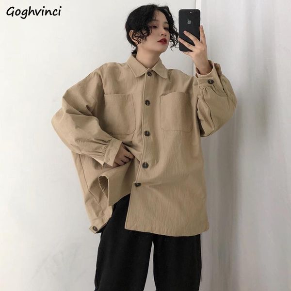 

women shirts harajuku solid streetwear loose female turn-down collar simple students mujer cargo shirt leisure chic retro trendy women', White