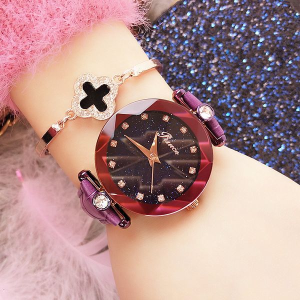 

watch women's leisure star face inlaid with diamond real belt quartz deep waterproof, Slivery;brown