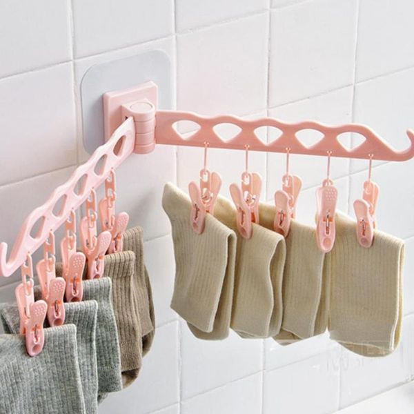 

hooks & rails rotate cloth hanger wall mount multifunctional pp 10 clip plastic underwear drying rack for balcony