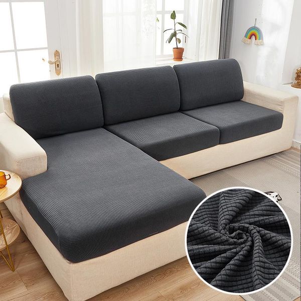 

chair covers solid color plaid plush sofa seat cover corn fleece jacquard elastic for living room chaise longue cushion