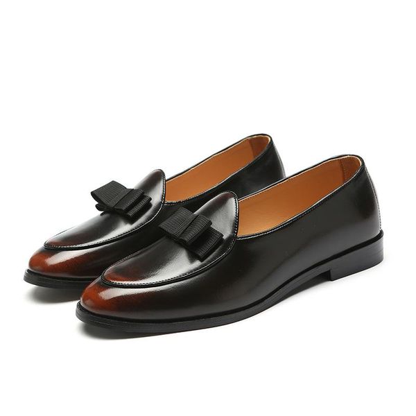 

dress shoes 2021 style pointed toe leather men elegant formal large size fashion slip-on classic, Black