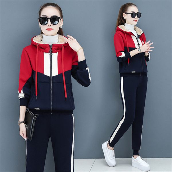 

women's tracksuits sweater suit cashmere winter thickened cashmere sports leisure coat autumn and winter, Gray