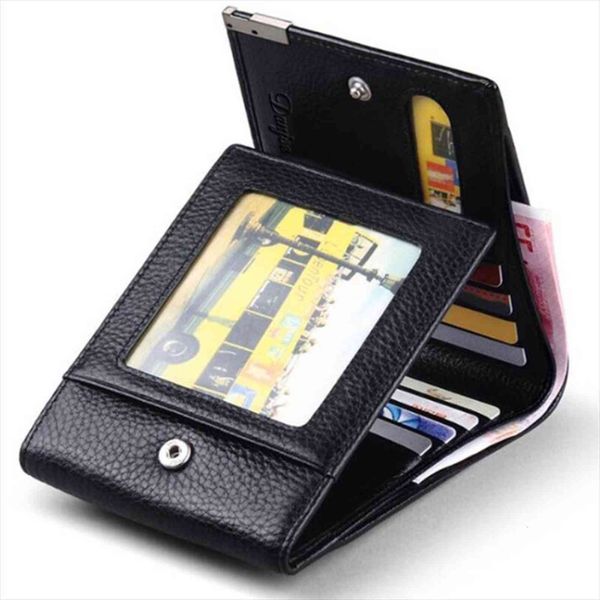 

genuine cow leather men wallet fashion coin pocket brand trifold design purse male card id holder, Red;black