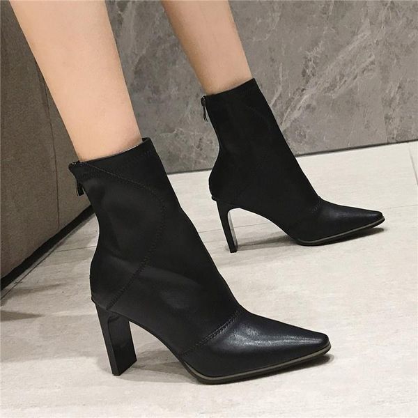 

boots skinny boots, short women's thick heel and versatile, Black