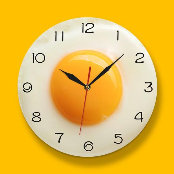 

wall clocks acrylic clock sunny side up fried egg breakfast resturant art food kitchen decor dining room silent hanging watch