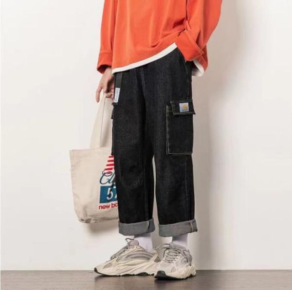 

men's jeans 21 summer style european and american fashion brand trousers multi-pocket washed loose casual straight-leg pants, Blue