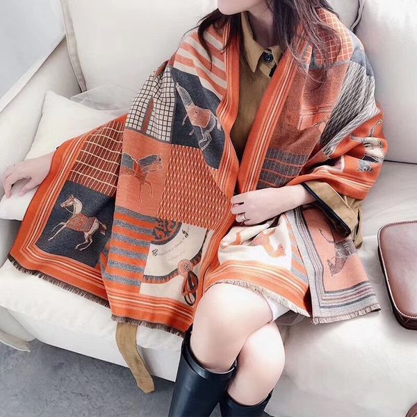 

2021 autumn and winter warm scarf shawl carriage double-sided medium thick mother long dress imitation cashmere bib air conditioner, Blue;gray