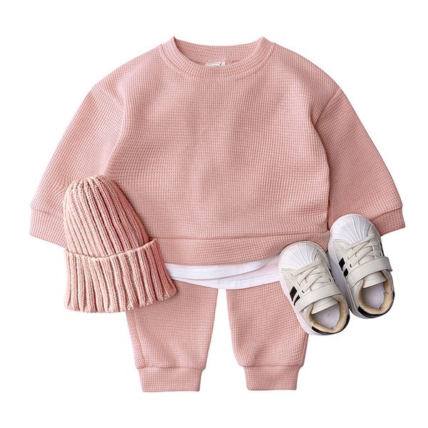 

newborn baby 2-piece outfit set long sleeve solid color pants set for baby boys girls autumn clothing set, White
