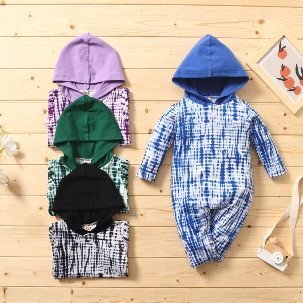 

4# born infant baby boys&girls tie-dye long sleeve hooded romper jumpsuit fashion warm cotton clothing one piece rompers, Blue
