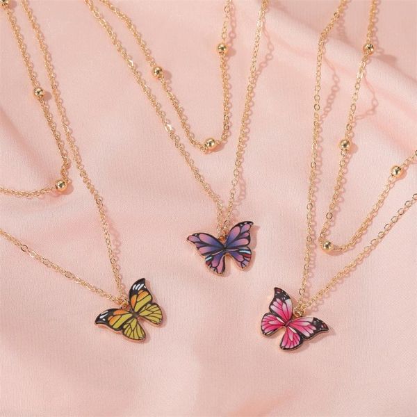 

chokers butterfly metal double layer necklace for women trendy simple wild pendant dangle clavicle chain jewelry gift, Golden;silver