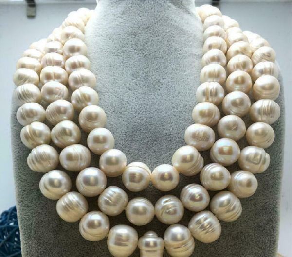 

huge 11-12mm natural genuine white pearl necklace 50" silver plated clasp