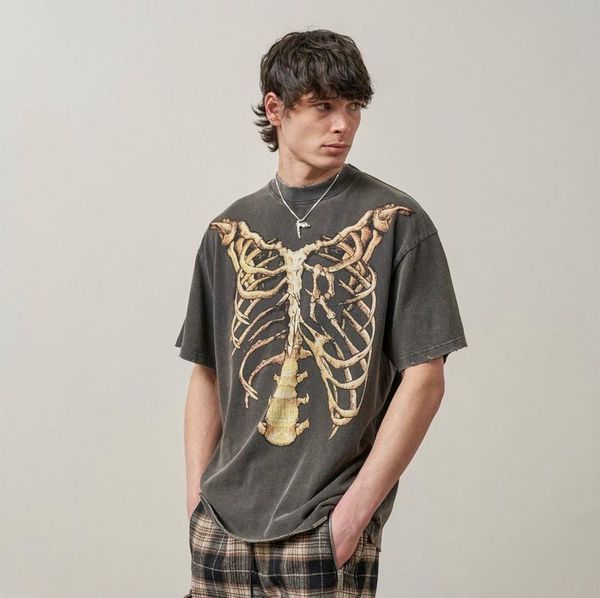 

men's t-shirts 2021ss 1:1 version represent vintage skeleton print tee men women couple t shirt hip hop high street casual oversize t-s, White;black