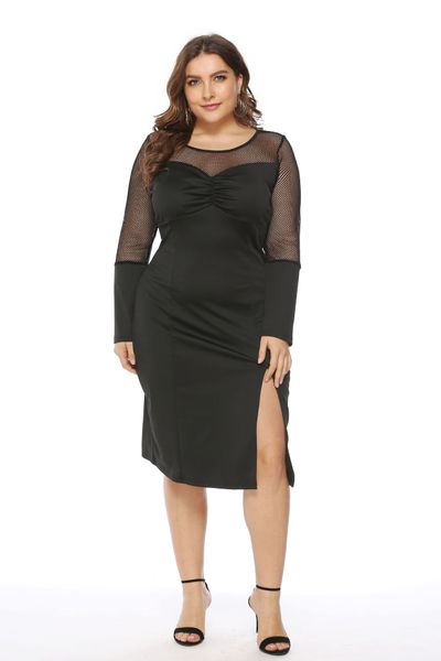 

length clothed long sleeves in mesh perspective inferior division dress style for the autumn and winter, Black;gray