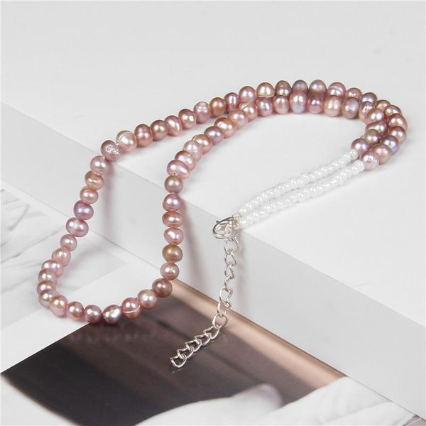 

chains trendy freshwater pearl necklace elegant women natural purple pear beaded chocker female jewelry wedding party gift, Silver