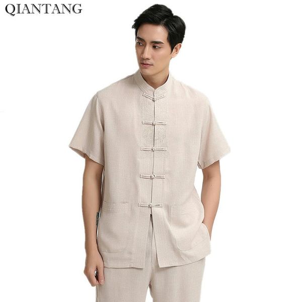 

arrival beige chinese men's shirt male summer linen cotton short-sleeve blouse hombre camisas size s  l xl xxl xxxl 2708-1 casual shir, White;black