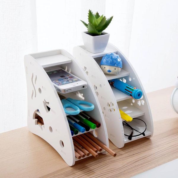 

hooks & rails 4 layers white hollow out storage rack remote control home desk organiser shelf table sundries holder decoration