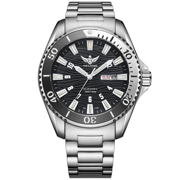 

wristwatches yelang diver men watch, t100 tritium mens watches eco-drive solar wristwatch 30 bar waterproof sport chronograph bezel sapphire, Slivery;brown