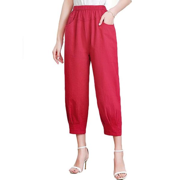 

women's pants & capris women spring summer thin elastic waist loose harem middle aged old casual ankle-length trousers plus size 1881, Black;white
