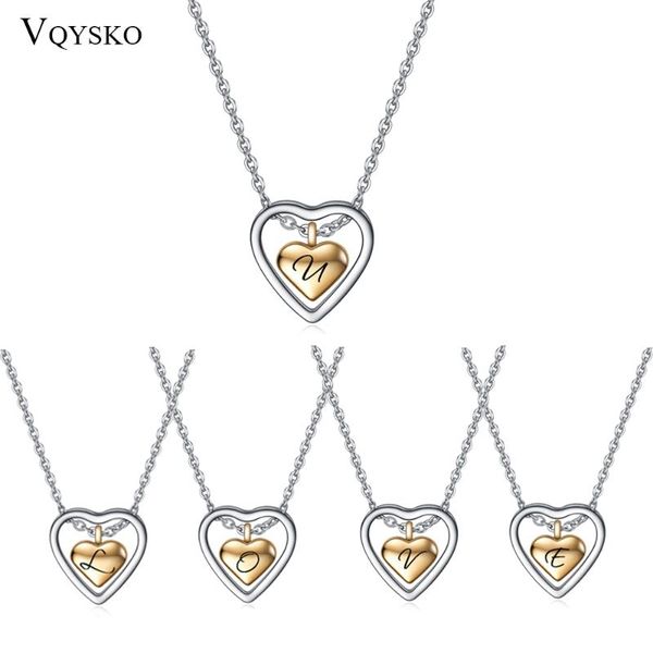 

fashion jewelry girls double heart pendant necklace stainless steel love charm necklaces for women party accessories wholesale chains, Silver