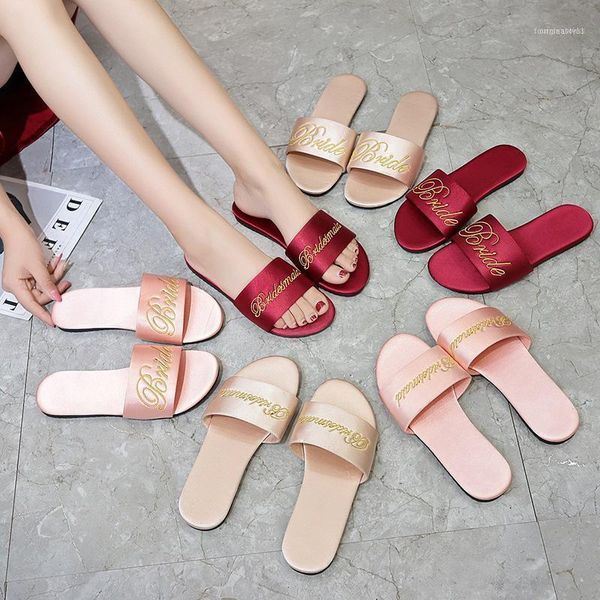 

wedding party satin slippers for bride bridesmaid bachelorette team gift decor11