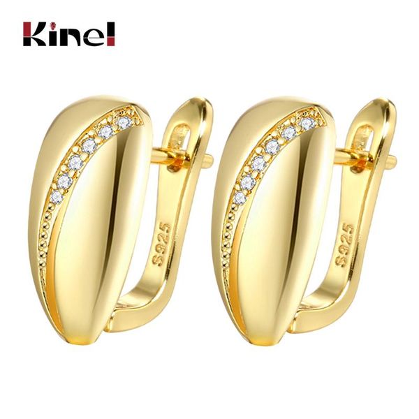 

stud kinel simple golden/silver color earrings middle hollow mosaic zirconia small for women daily wear jewelry gifts