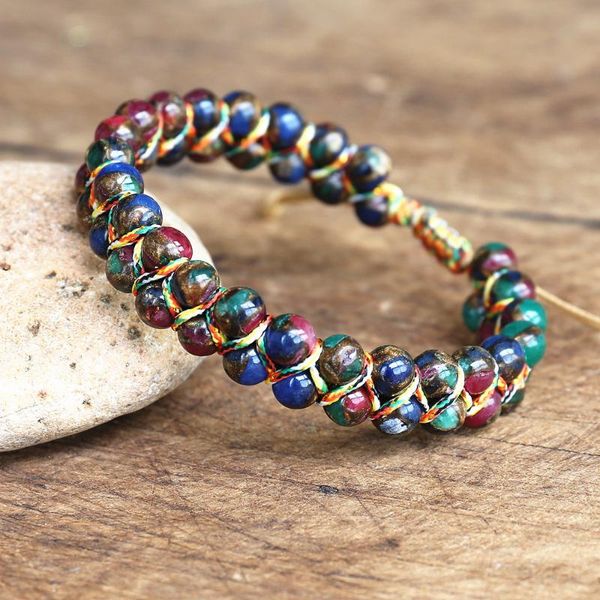 

charm bracelets 6mm cloisonne beads braided bracelet yoga bohemia women men friendship strand handmade jewelry accessories, Golden;silver