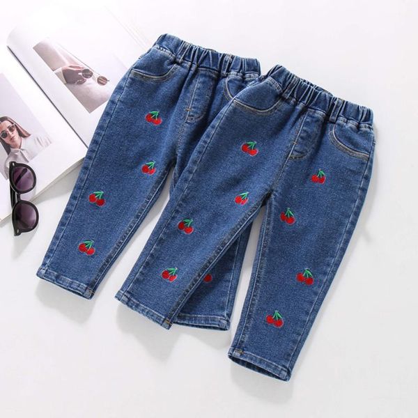 

jeans for girls cherry embroidery infantil spring autumn baby girl clothes, Blue