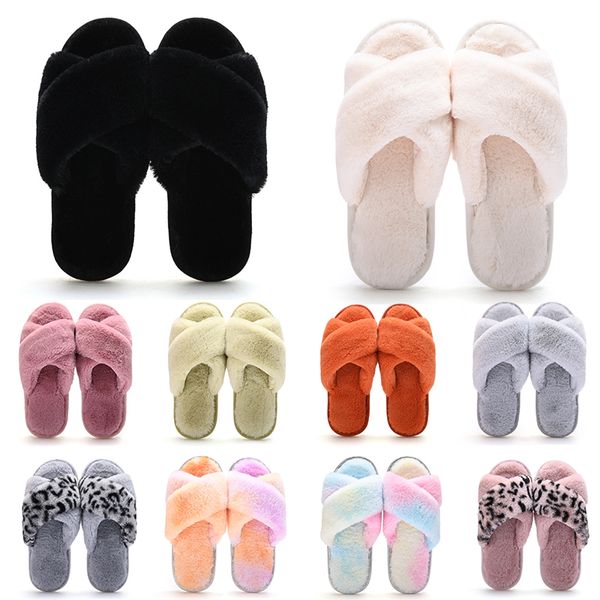

wholesale classics winter indoor slippers for women snow fur slides house outdoor girls ladies furry slipper flat platforms softs comfortabl, Black