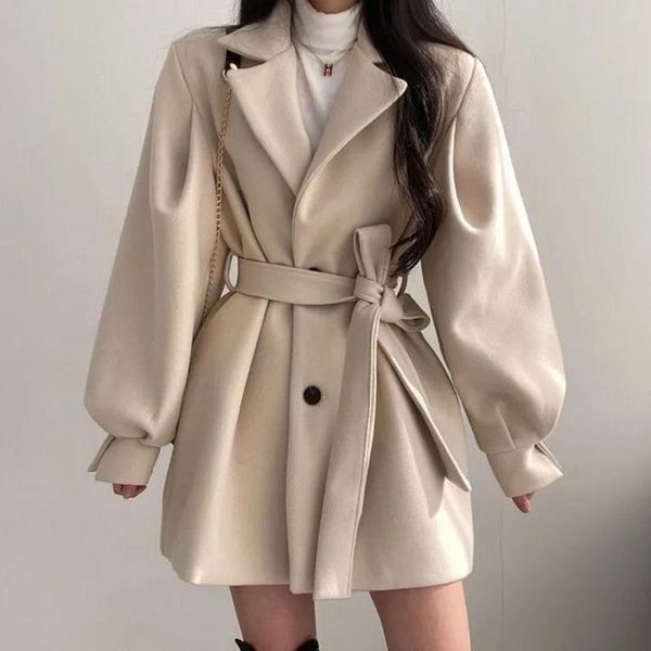 

women's trench coats korean vintage autumn casual ulzzang solid windbreaker fashion ins women coat chic slim harajuku oversize jacket o, Tan;black