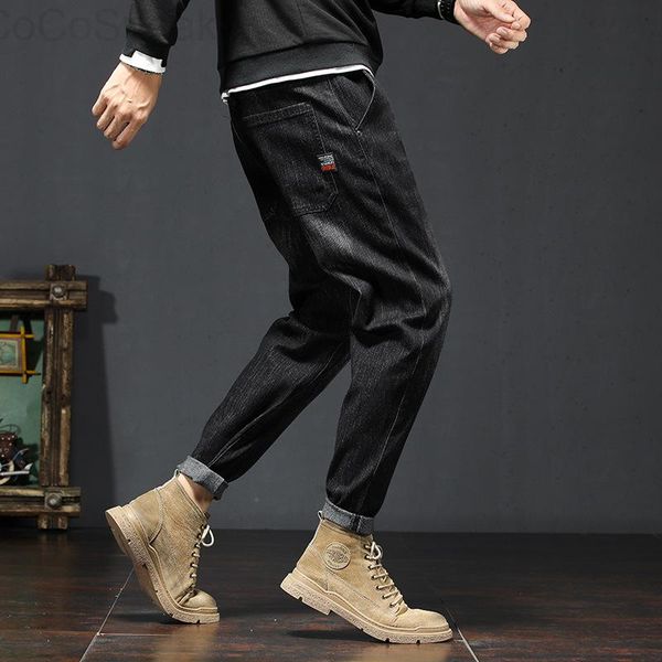 

men's jeans dark blue washed loose straight fat pants autumn thick leg