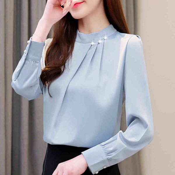 

blusas mujer de moda stand collar chiffon blouse shirt women long sleeve blouse women womens and blouses c560 210426, White