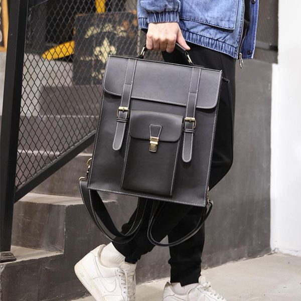 

vintage men's backpack student school bags college lapmen 2021 leather softback street travel mochilas sac