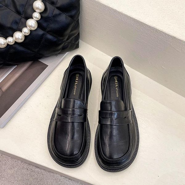 

dress shoes 2021 british style platform loafers fashion chunky heels, Black
