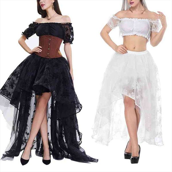 

irregular tulle black white floral womens skirt embroidery elastic waist ruffle hem summer