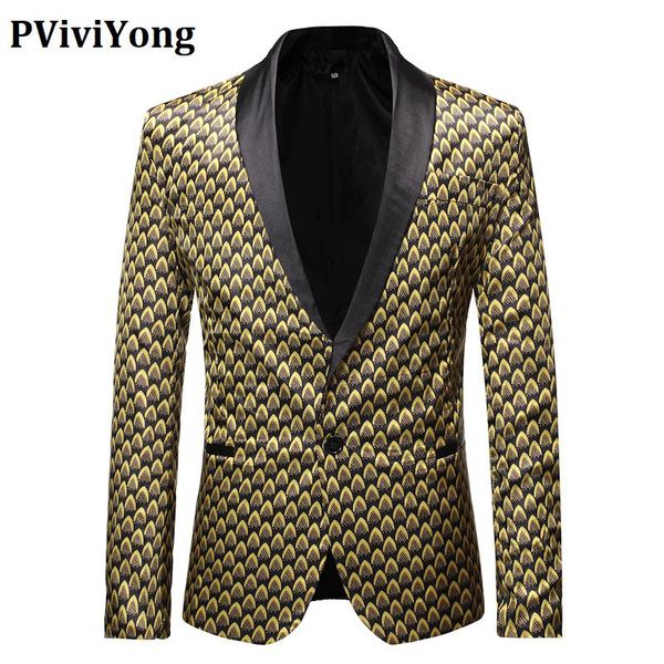 

men's suits & blazers pviviyong brand 2021 suit jacket golden personality printing slim fit men blazer x33, White;black