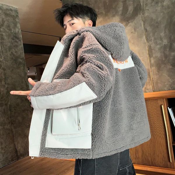 

men's down & parkas cotton-padded jacket style berber fleece hair clothes winter coat men's fashion brushed and thick warm co ukn3, Black