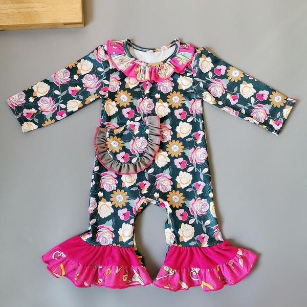 

footies 2021summer flowers pink girls romper with buttons style for girl, Blue