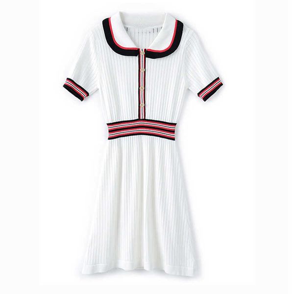 

perhaps u women white black peter pan collar knitted hollow out button short sleeve mini dress hit color summer d2681 210529, Black;gray