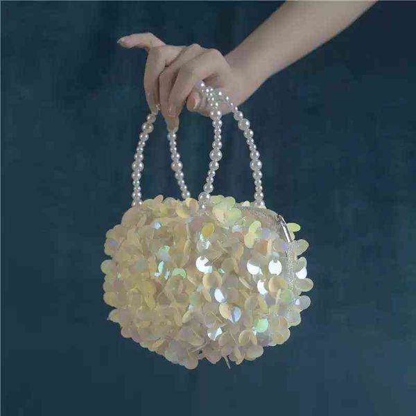 

shopping bags sequins women summer shinny bling small handmade wedding party pearl messenger ladies hand evening 220303