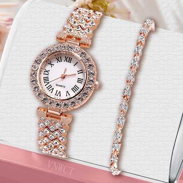 

wristwatches starry sky 2pcs women bracelet watches steel belt love rhinestone quartz wrist watch luxury fashion for, Slivery;brown