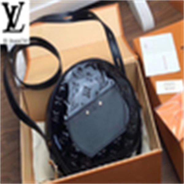 

brand designer luxury csb6 m53999 black patent leather embossed round cake bag women handbags iconic bags handles shoulder bags totes cr, Red;black